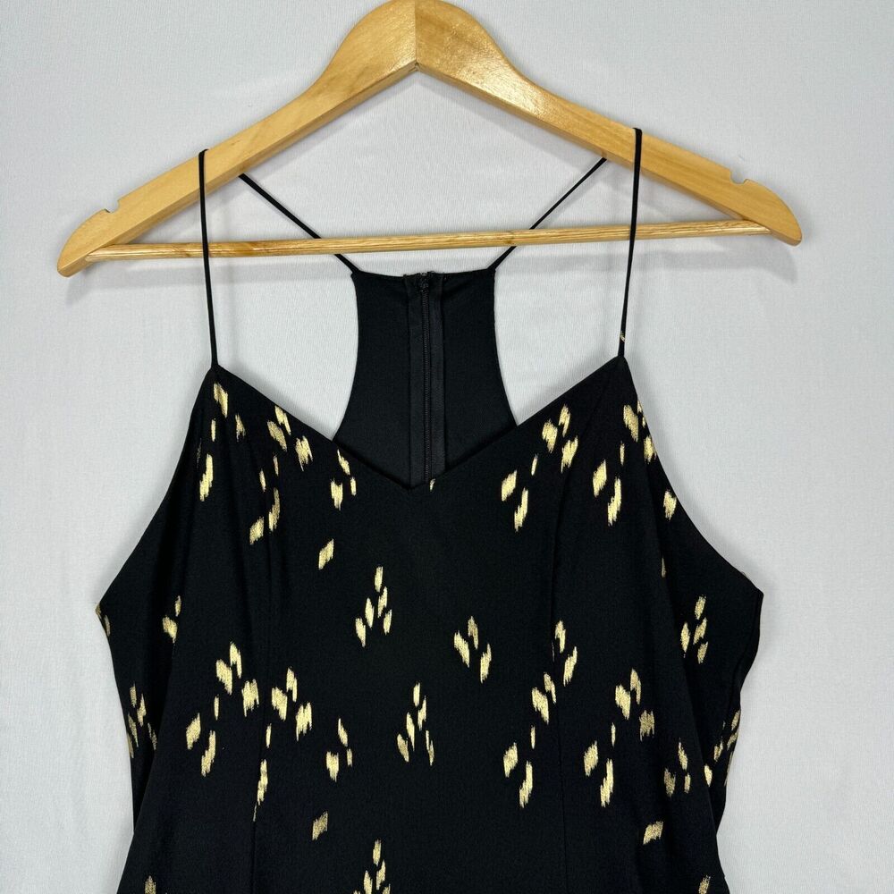 Everly Spaghetti Dress Black and Gold Size Large Racerback Knee Length Flare - Picture 3 of 16